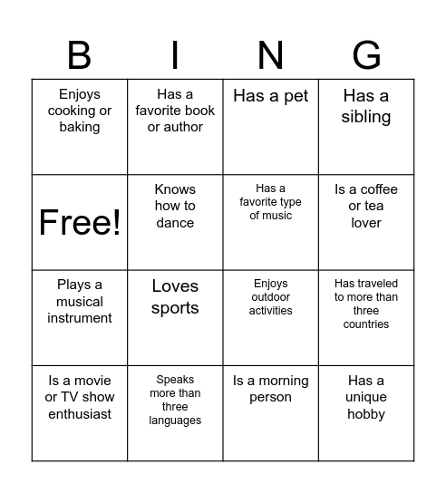 Know Your Classmate Bingo Card