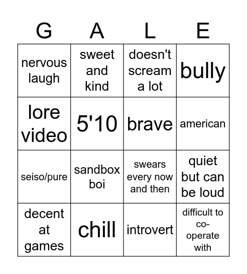 gale galleon bingo Card