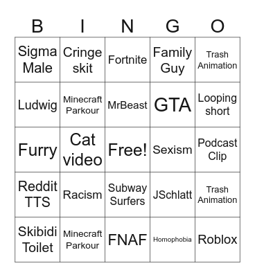 YOUTUBE SHORTS BINGO Card