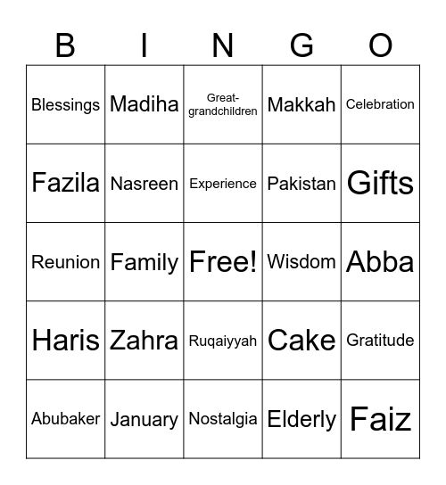 Grandpa's 95th Birthday Bingo Card