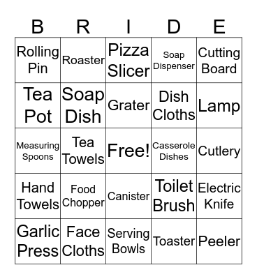 Kelly's Bridal Shower Bingo Card