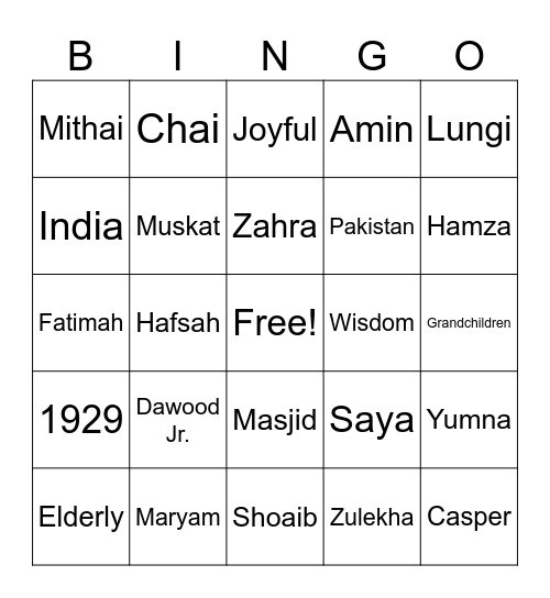 Grandpa's 95th Birthday Bingo Card