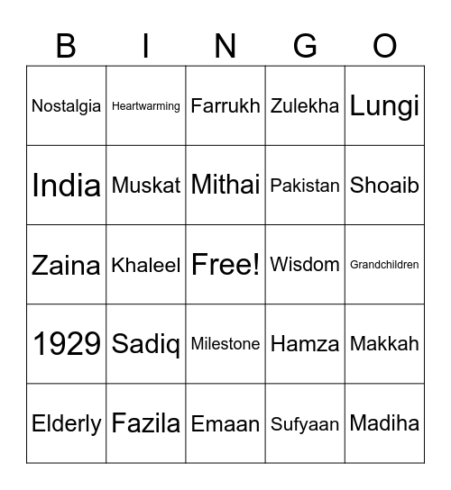 Grandpa's 95th Birthday Bingo Card