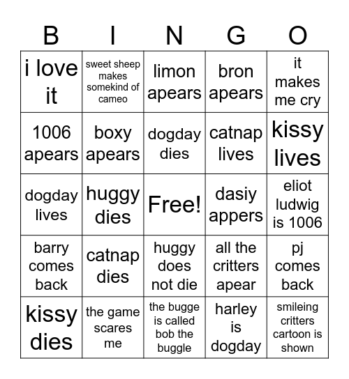poppy playtime chapter 3 bingo! Bingo Card