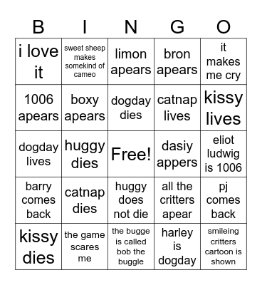 poppy playtime chapter 3 bingo! Bingo Card