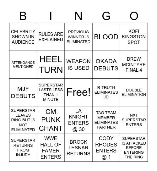 ROYAL RUMBLE BINGO Card