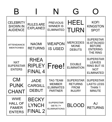 WOMEN'S ROYAL RUMBLE BINGO Card