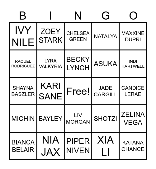 Women's Royal Rumble Bingo Card