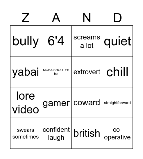 zander netherbrand bingo Card