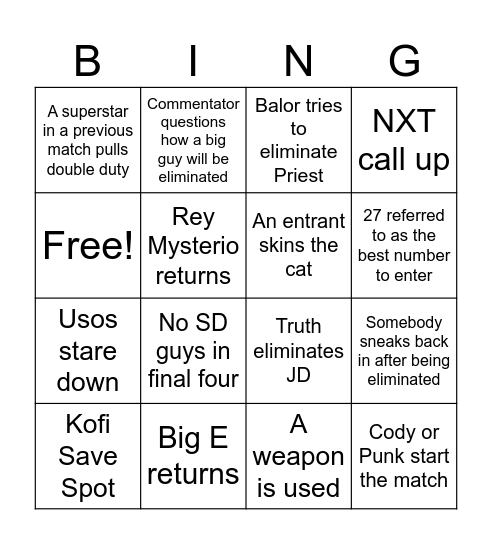 Men's Royal Rumble 2024 Bingo Card