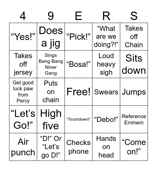 Playoff Game #2 Bingo Card