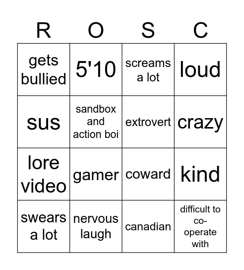 rosco graves bingo Card
