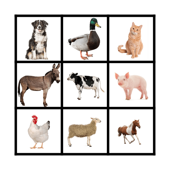Farm Animal Sounds Bingo Card