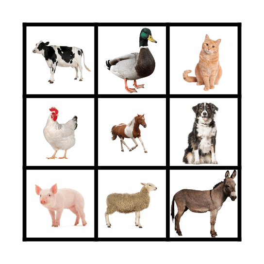 Farm Animal Sounds Bingo Card