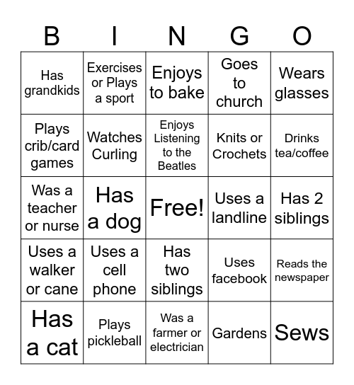 Nice to Meet You! Bingo Card