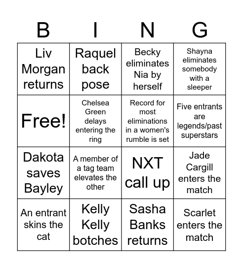 Women's Royal Rumble 2024 Bingo Card