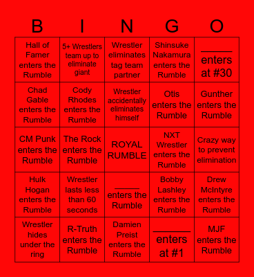 Royal Rumble 2024 Bingo Card