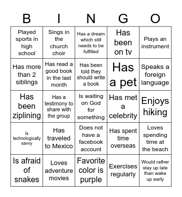 Get to Know You Bingo Game Bingo Card