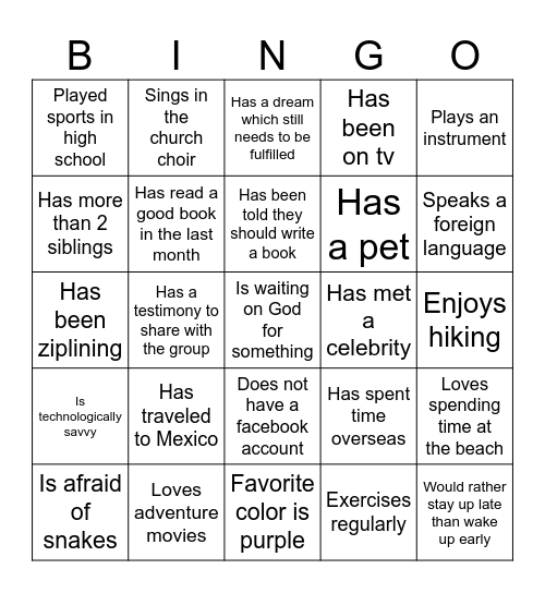 Get to Know You Bingo Game Bingo Card