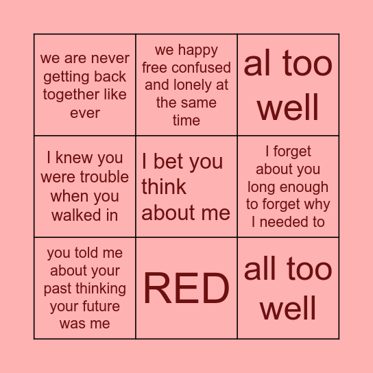 RED (Taylor's Version) Bingo Card