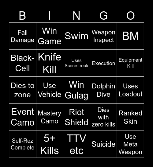 Warzone Bingo Card