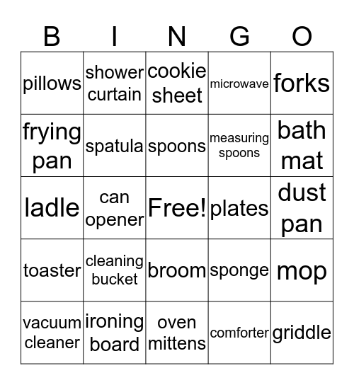 Household items Bingo Card