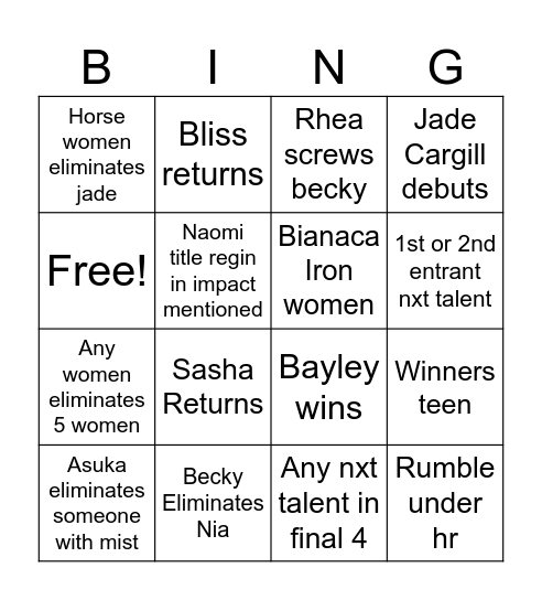 Womens Bingo Card