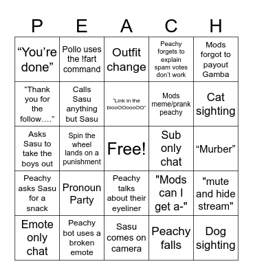 January 2024 Subathon Bingo Card