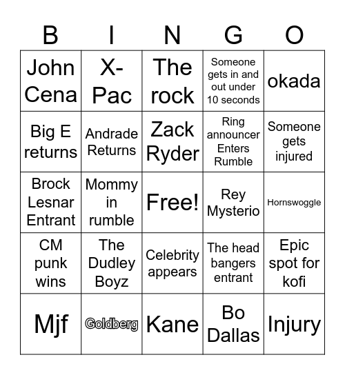 2024 wrestling Bingo Card