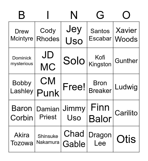 Rumble Bingo Card