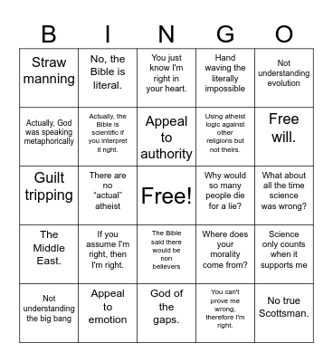 Atheist Bingo Card