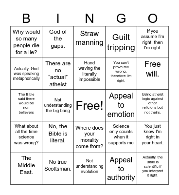 Atheist Bingo Card