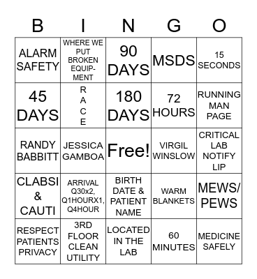 JOINT COMMISION Bingo Card