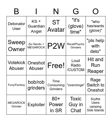 Slap Battles Bingo Card