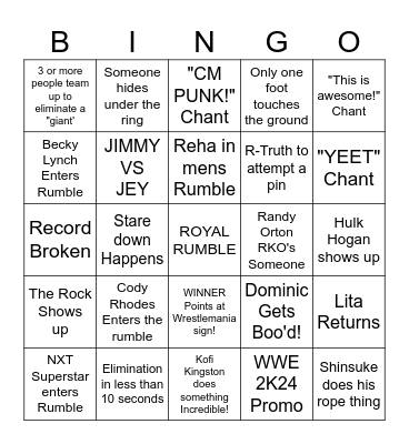 Royal Rumble 2024 Bingo Card