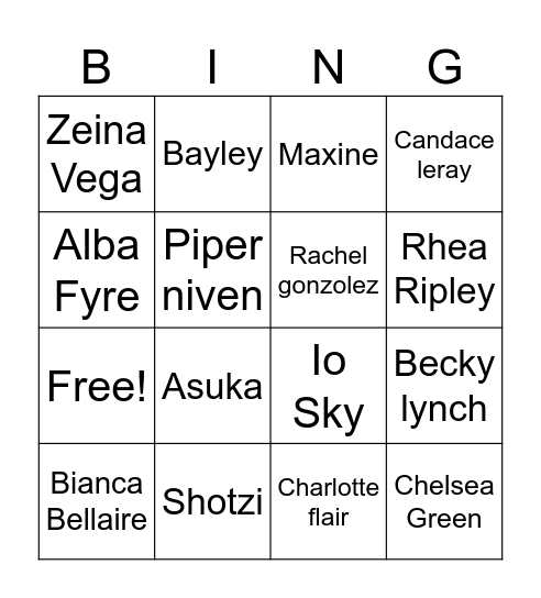 Women Rumble Bingo Card