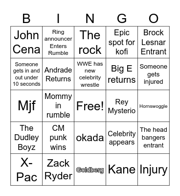 2024 wrestling Bingo Card