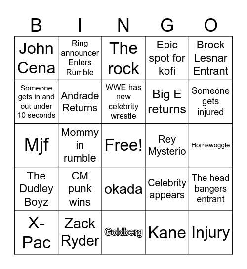 2024 wrestling Bingo Card