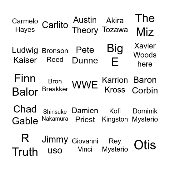 WWW Royal Rumble Bingo Card