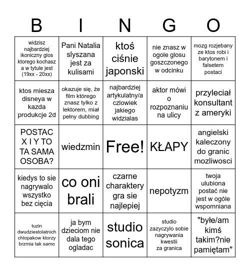 Widzę Głosy Bingo Card