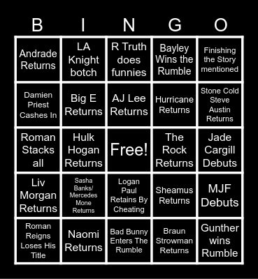 2024 WWE Royal Rumble Bingo Card