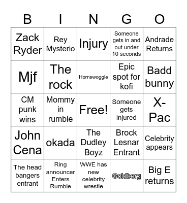 2024 wrestling Bingo Card