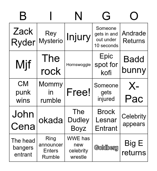 2024 wrestling Bingo Card