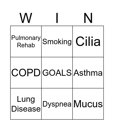 Chronic Lung Disease Bingo Card