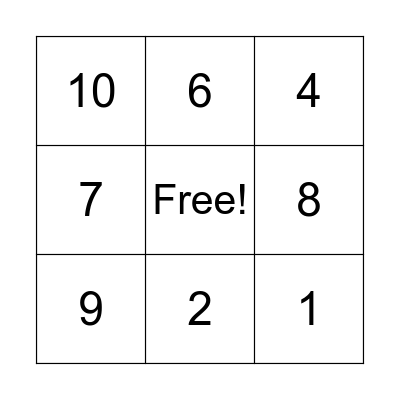 Number Bingo Card