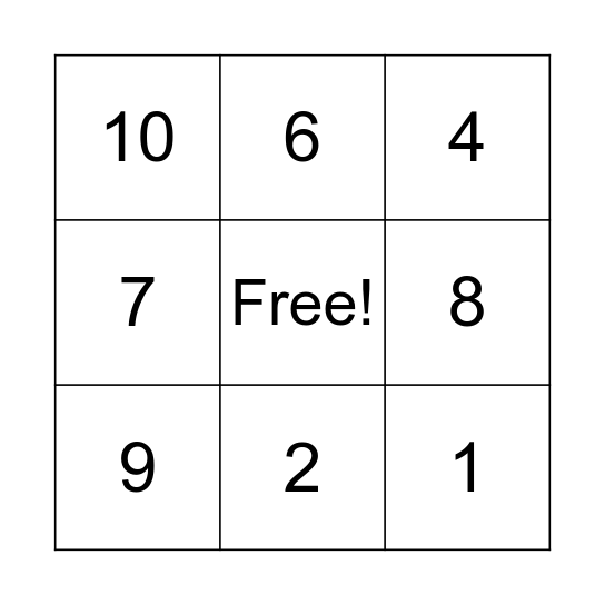 Number Bingo Card