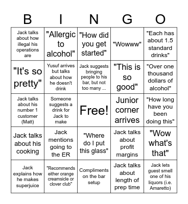 Jack Bar Bingo Card