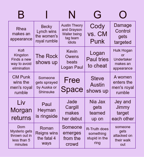 2024 Royal Rumble Bingo Card