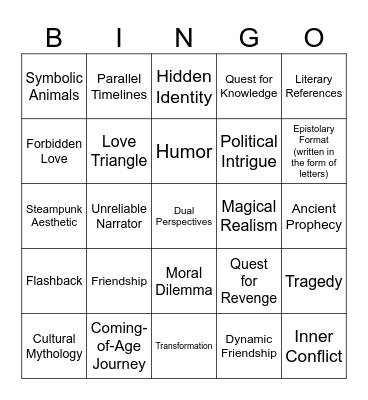 Bookish Elements Bingo Card