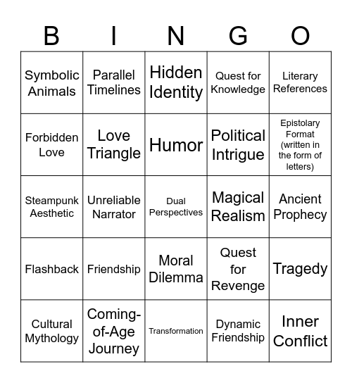 Bookish Elements Bingo Card